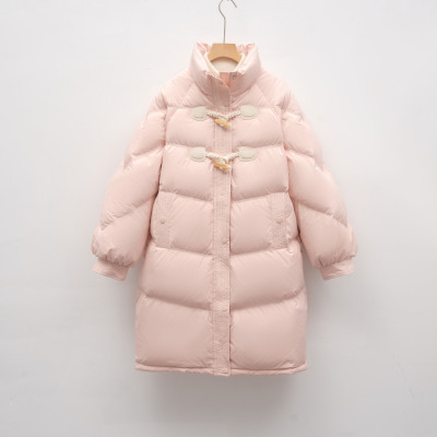 羽绒服宽松白鸭绒牛角扣女新款冬季保暖加厚外套中长款潮