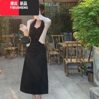 YIBUSHENG大码女装法式纯欲黑色吊带连衣裙春胖mm温柔系防晒外搭开衫套装