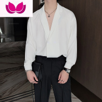 七斓夏季小众禁欲系帅气长袖衬衫男网红轻奢韩版垂感西装领衬衣发型师