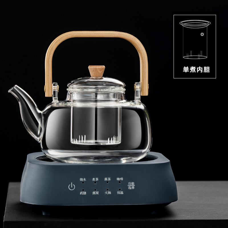 蒸煮茶壶电陶炉加热玻璃烧水壶家用陶壶茶具全自动小型煮茶器套装_方