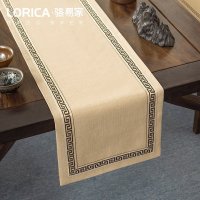 美式桌旗新中式禅意茶旗布现代简约茶几餐桌北欧电视 福延年-米黄(平角款) 33*120cm(适用桌长0.7米-0.8米)