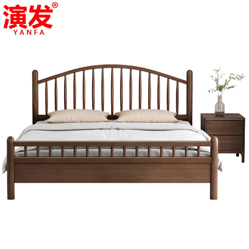 演发 实木床+床头柜 1.5m 套