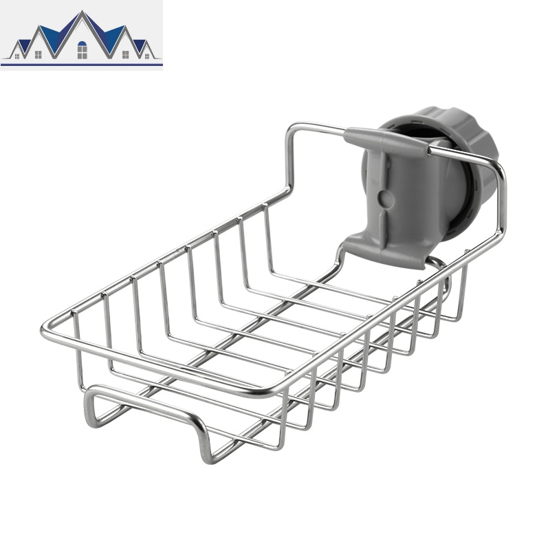 厨房水龙头置物架家用不锈钢水沥水篮免打孔水池海绵抹布挂架 三维工匠