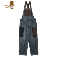 YANXU「MODI&DICHAO日系复古工装背带裤男女撞色吊带牛仔裤连体套装