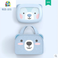 韩国饭盒便当分隔型学生餐盘分格保温儿童不锈钢男女孩餐盒套装 FENGHOU 粉色小猫餐盘(四件套)+餐垫