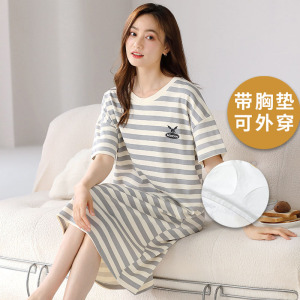 浪莎带胸垫一体睡裙女夏季2025新款睡衣纯棉韩范可外穿休闲家居服