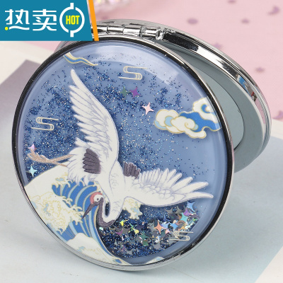 敬平网红流沙化妆镜随身便携迷你小镜子少女宿舍学生小号梳妆镜卡通款 蓝 浪鹤便携式用镜
