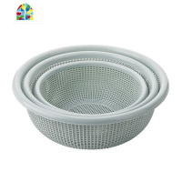 圆形镂空洗菜篮蔬菜沥水筛套装 厨房水果收纳篮洗菜盆 FENGHOU 淡蓝色3件套