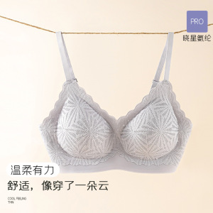 [Pro繁星]秋冬新款小胸固定杯法式蕾丝文胸聚拢无痕内衣女薄款