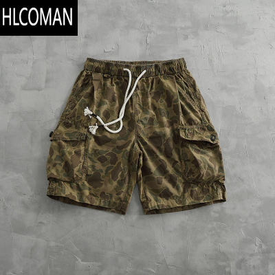 HLCOMAN复古德斑迷彩工装短裤男宽松直筒夏季新款多口袋五分裤休闲中裤潮