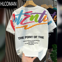 HLCOMAN夏季新款男短袖t恤时尚刺绣字母发泡印花半袖男女打底情侣燕尾款