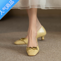 SUNTEK法式小众方头小跟单鞋女春夏2023新款温柔晚风猫跟小高跟女鞋