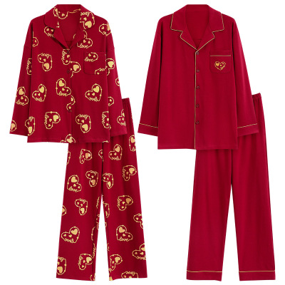 情侣睡衣春秋冬季棉质本命年喜庆结婚红色一男士一女士家居服套装