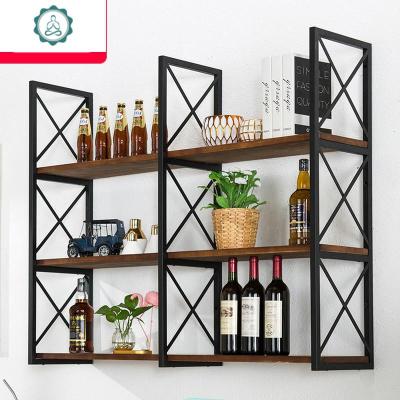 复古实木墙上置物架客厅铁艺书架壁挂一字板卧室墙壁隔板装饰层架封后双层150*25+支架3根装饰架/装饰隔板