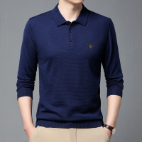 秋季新款纯色长袖T恤商务休闲翻领长袖薄款透气针织衫轻奢男