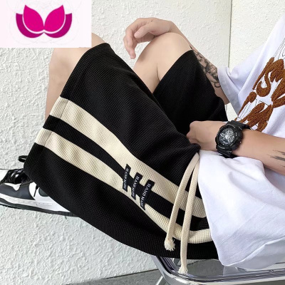 七斓华夫格短裤男夏季薄款拼色大码运动裤子外穿篮球五分中裤