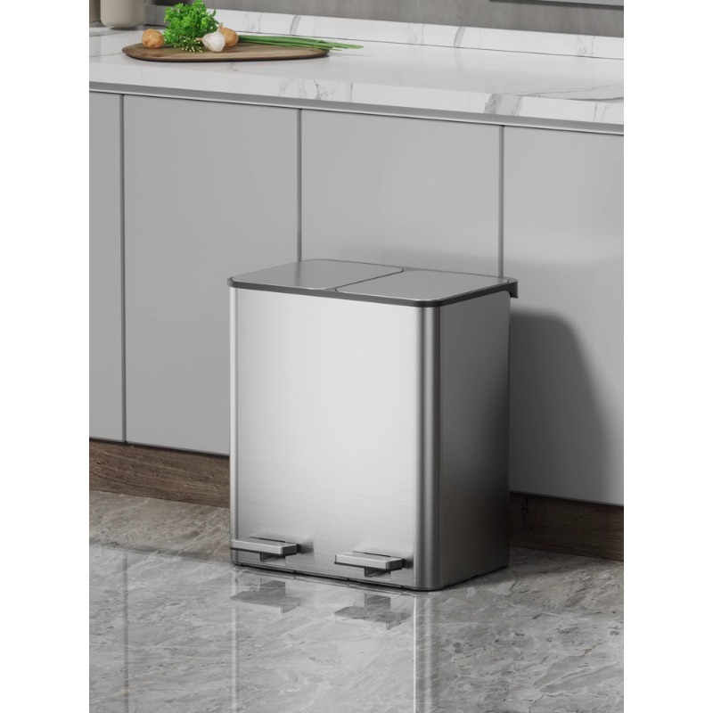 厨房专用干湿分离分类垃圾桶家用大容量双桶不锈钢2025新款卫生桶