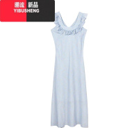 YIBUSHENG气质高级感温柔小飞袖蓝色碎花连衣裙女季小个子中长款收腰裙子
