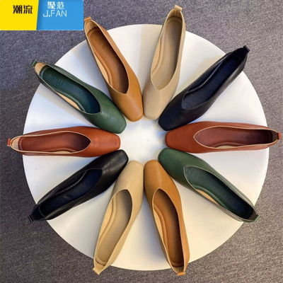 聚范2024新款粗跟方头单鞋软底奶奶鞋通勤百搭舒适浅口女单鞋