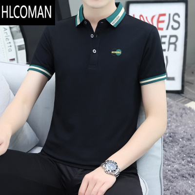 HLCOMAN翻领popolo衫短袖t恤男装潮牌夏季商务休闲青年有领上衣服