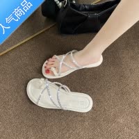 SUNTEK水钻凉拖鞋女夏外穿时尚2023新款高级感套趾沙滩凉鞋休闲一字拖鞋