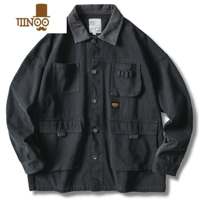 YANXU日系复古机能夹克男潮流宽松多口袋休闲军绿色男士工装外套