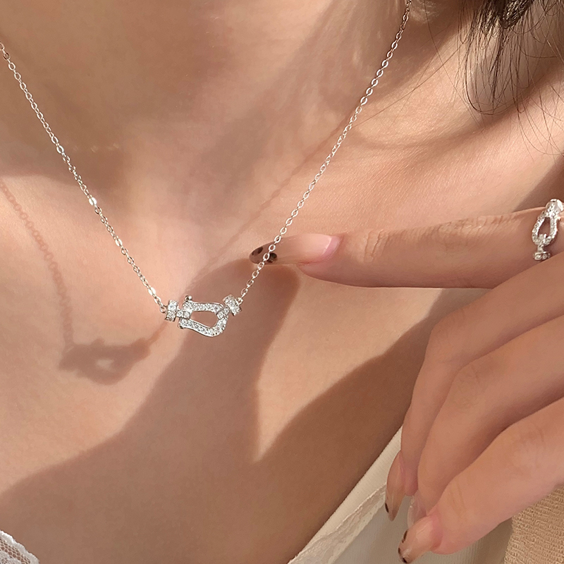 s925纯银闪钻马蹄扣项链高级感轻奢小众设计锁骨链女款配饰潮送女朋友老婆情人节七夕生日礼物