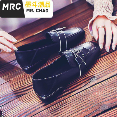 豆豆鞋女2020新款百搭中跟小皮鞋女英伦风韩版日系粗跟单鞋女墨斗潮品休闲鞋