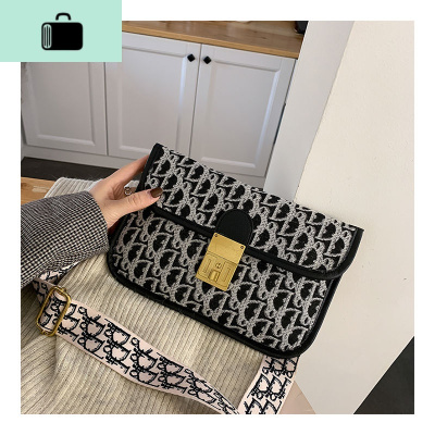 包包2020新款时尚韩版潮小方包复古百搭宽肩带斜挎女包气质单肩包NEW LAKE DIO黑色女士单肩包