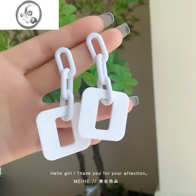 JiMi软糯糯奶白色系耳环~2022年新款潮极简ins风爱心几何拼接气质耳钉