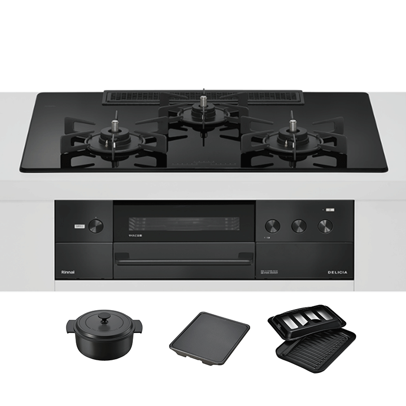 日本代购林内DELICIA75(液晶版 带汤锅 )燃气灶嵌入式天然气RHS72W38M11RNBW深夜黑25款