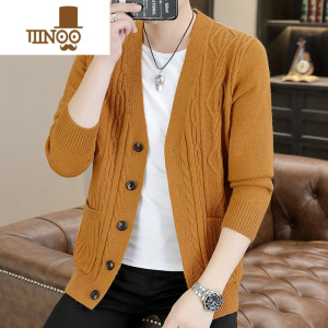 YANXU开衫毛衣男新款潮牌V领单排扣针织衫外套帅气毛线衣外穿