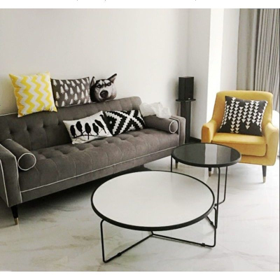 简约现代沙发茶几铁艺大小户型客厅北欧茶几圆形金属玻璃茶几组合