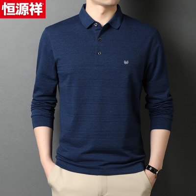 恒源祥长袖t恤男2023年春秋季新款上衣中老年爸爸秋装大码polo衫