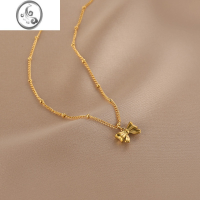 JiMi复古蝴蝶结项链女精致小巧百搭锁骨链2023新款钛钢不掉色颈链