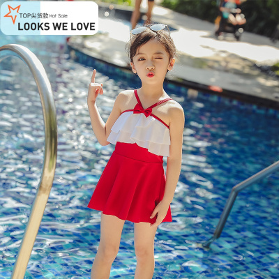 七色王国儿童泳衣女连体公主裙式宝宝可爱女童泳裤幼儿小中大童温泉游泳衣