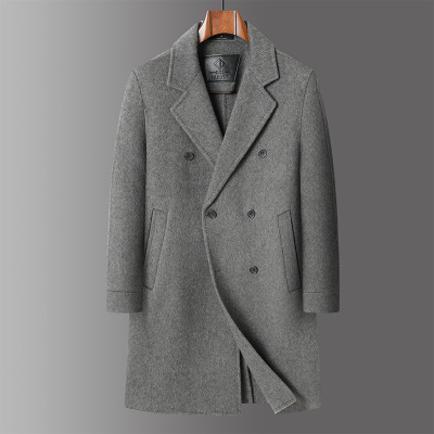 长顺羊毛双面呢长款大衣风衣秋冬新款青年男士双排扣大衣外套男装