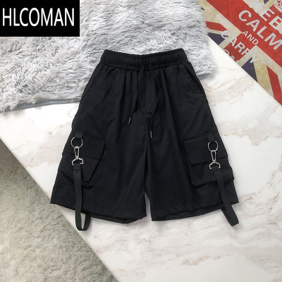 HLCOMAN飘带工装短裤子男高街潮牌宽松多口袋五分裤男机能风薄款休闲中裤