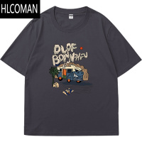 HLCOMAN檀健次同款美式卡通深灰色t恤短袖潮牌男装2025新款夏季痞帅上衣