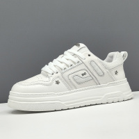 男生头层牛皮透气板鞋男款潮鞋真皮欧洲站男鞋男士厚底运动休闲鞋