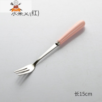 网红不锈钢西餐餐具牛排刀叉勺子套装家用陶瓷柄甜品勺筷子主餐刀 敬平 粉色 {小}水果叉