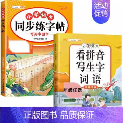 (2本)看拼音写生字词语+练字帖 三年级上 [正版]同步人教版斗半匠小学语文专项训练一年级全套看拼音写词语二年级下册三四