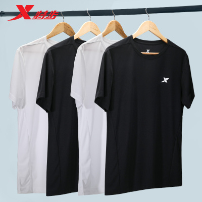 特步短袖男短裤2021新款夏季运动跑步健身圆领宽松潮纯色T恤上衣