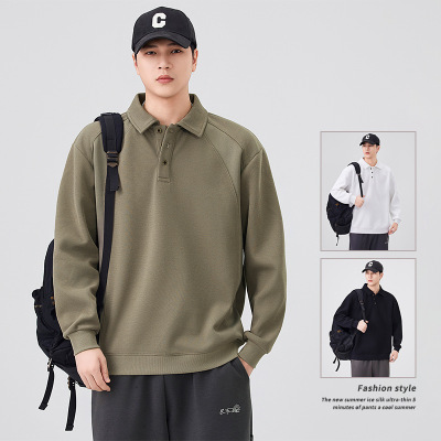 |港风早秋翻领高品质男青少年设计长袖POLO衫卫衣百搭修身