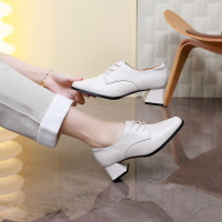 系带复古小皮鞋25秋季新款女鞋方头粗跟中跟低帮鞋深口31小码单鞋