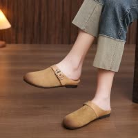 头层牛皮拖鞋女2026春季新款懒人圆头外穿一脚蹬平底软底包头拖鞋
