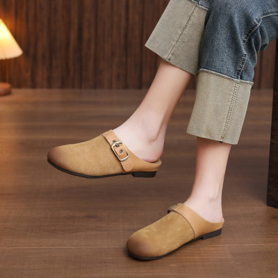 头层牛皮拖鞋女2026春季新款懒人圆头外穿一脚蹬平底软底包头拖鞋_165