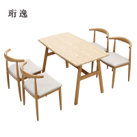 珩逸新中式餐桌食堂简约现代商用卡座桌子橡胶木4人桌1200*600*750