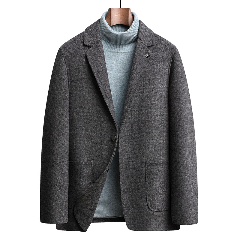 千鸟格羊毛西装男士秋冬抗皱双面呢羊毛韩版修身西服商务休闲单西