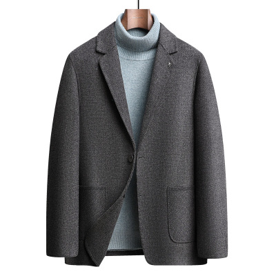 千鸟格羊毛西装男士秋冬抗皱双面呢羊毛韩版修身西服商务休闲单西